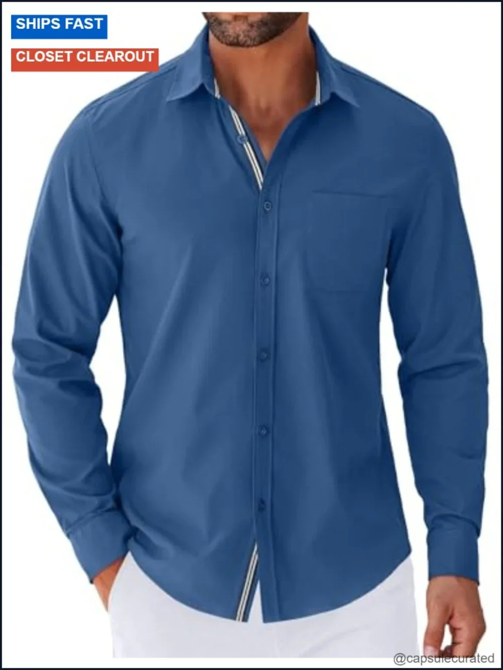 Men's Long Sleeve Casual Button Down Shirt Regular Fit Stretchable Polyester